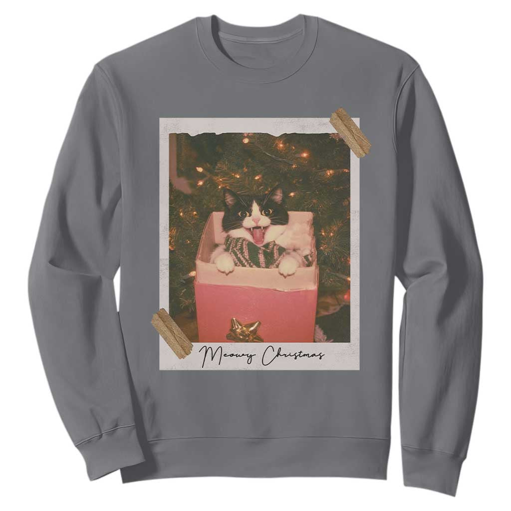 Meowy Christmas Sweatshirt Cute Cat Lovers Xmas Retro Vintage Photo TS10 Charcoal Print Your Wear