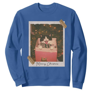 Meowy Christmas Sweatshirt Cute Cat Lovers Xmas Retro Vintage Photo TS10 Royal Blue Print Your Wear