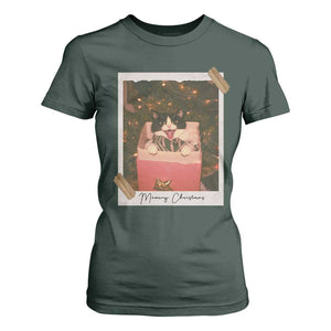 Meowy Christmas T Shirt For Women Cute Cat Lovers Xmas Retro Vintage Photo TS10 Dark Forest Green Print Your Wear