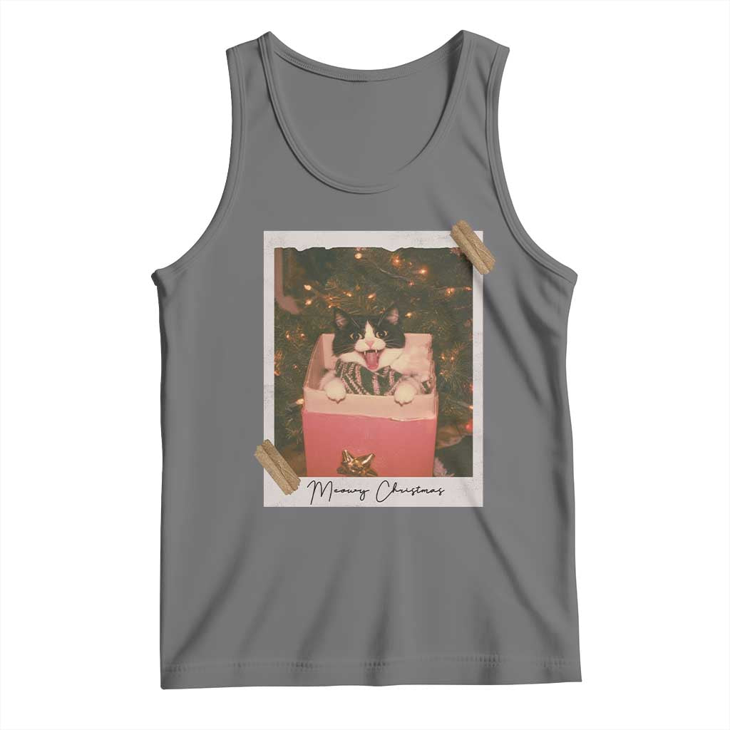 Meowy Christmas Tank Top Cute Cat Lovers Xmas Retro Vintage Photo TS10 Black Heather Print Your Wear