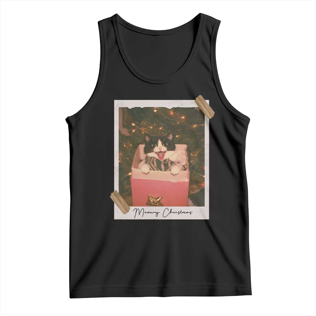 Meowy Christmas Tank Top Cute Cat Lovers Xmas Retro Vintage Photo TS10 Black Print Your Wear