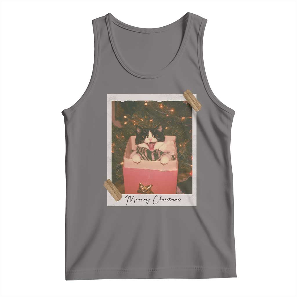 Meowy Christmas Tank Top Cute Cat Lovers Xmas Retro Vintage Photo TS10 Deep Heather Print Your Wear