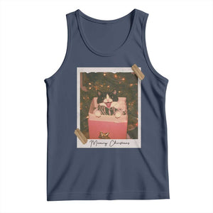 Meowy Christmas Tank Top Cute Cat Lovers Xmas Retro Vintage Photo TS10 Navy Print Your Wear