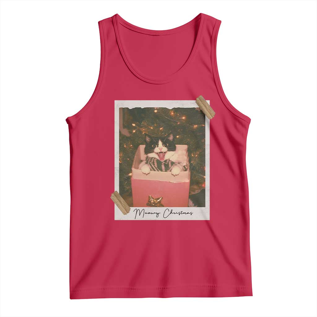Meowy Christmas Tank Top Cute Cat Lovers Xmas Retro Vintage Photo TS10 Red Print Your Wear
