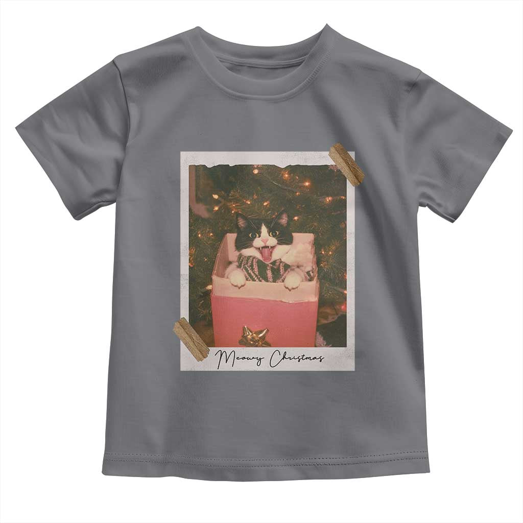 Meowy Christmas Toddler T Shirt Cute Cat Lovers Xmas Retro Vintage Photo TS10 Charcoal Print Your Wear