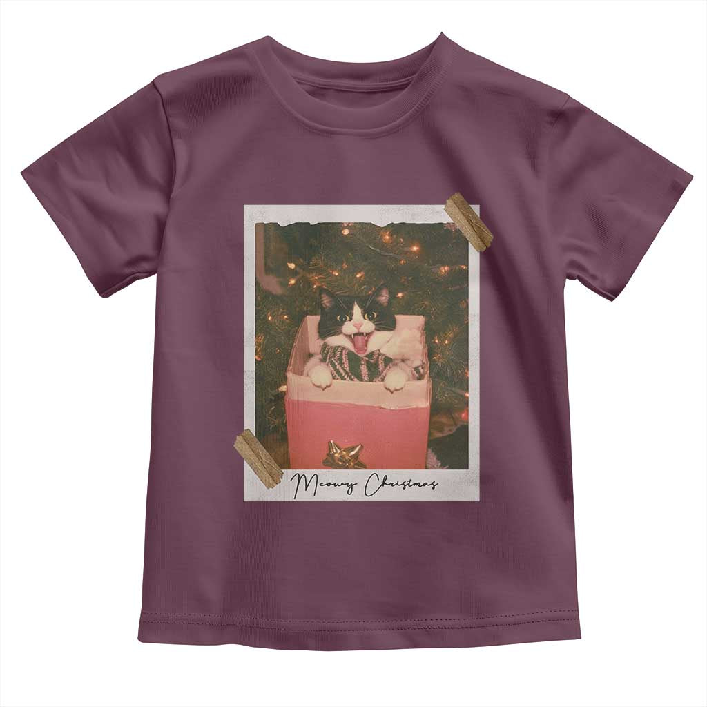 Meowy Christmas Toddler T Shirt Cute Cat Lovers Xmas Retro Vintage Photo TS10 Maroon Print Your Wear
