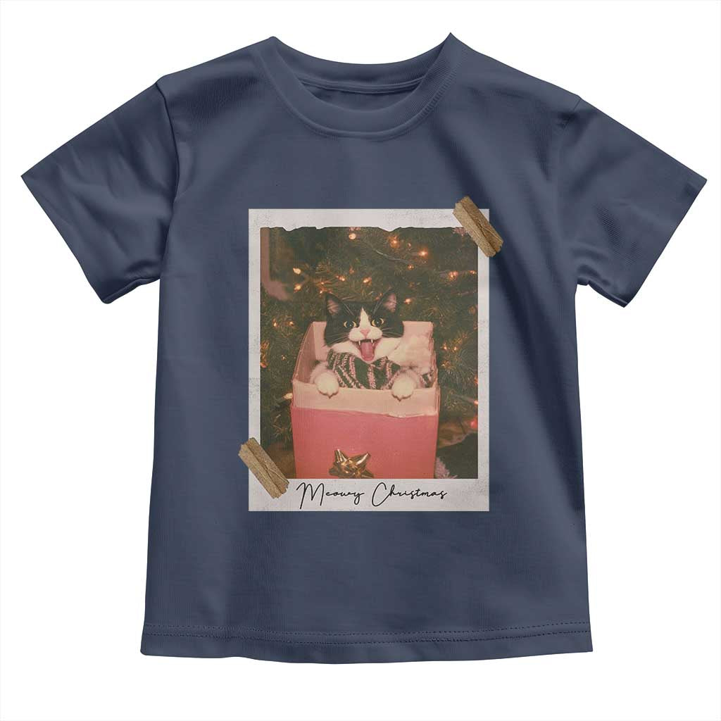 Meowy Christmas Toddler T Shirt Cute Cat Lovers Xmas Retro Vintage Photo TS10 Navy Print Your Wear