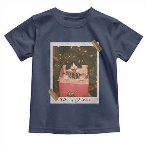 Meowy Christmas Toddler T Shirt Cute Cat Lovers Xmas Retro Vintage Photo TS10 Navy Print Your Wear
