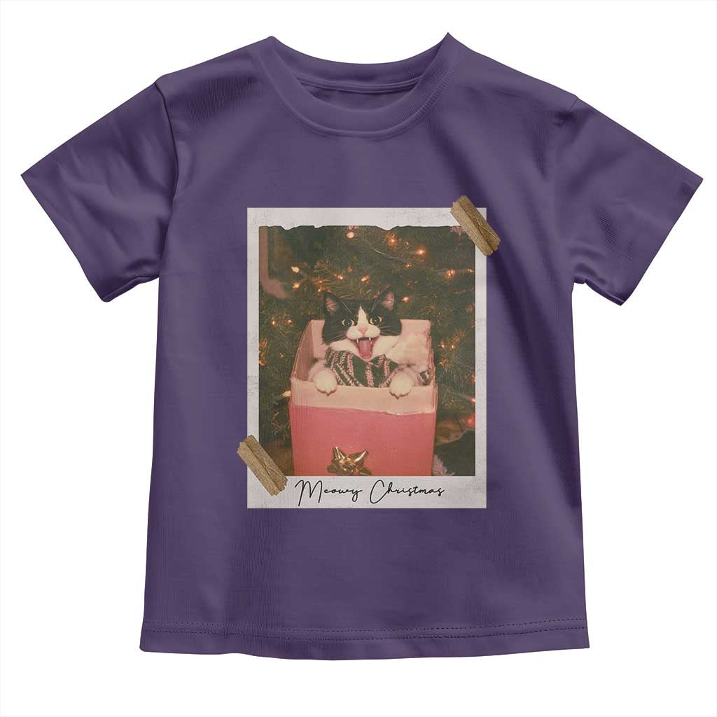 Meowy Christmas Toddler T Shirt Cute Cat Lovers Xmas Retro Vintage Photo TS10 Purple Print Your Wear