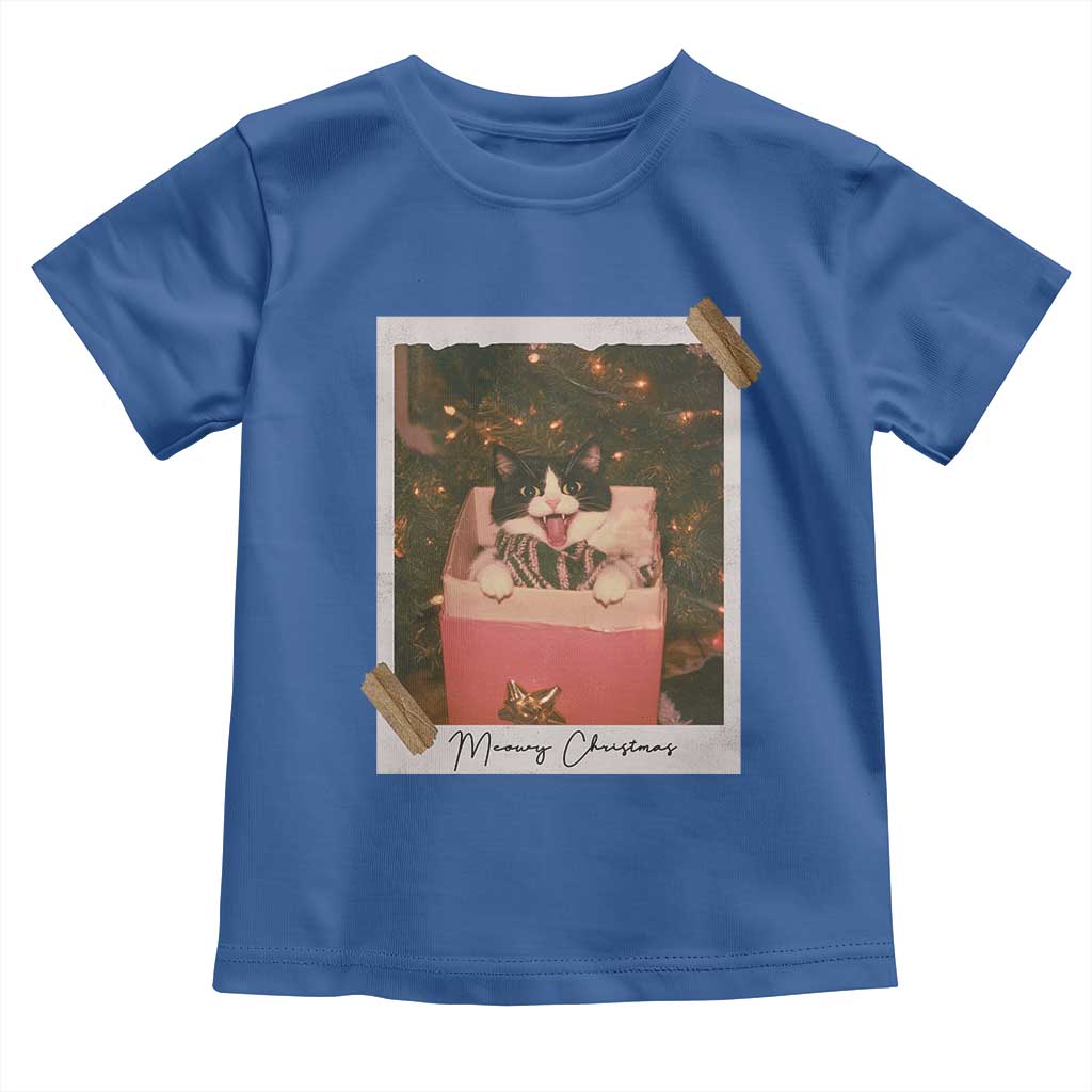 Meowy Christmas Toddler T Shirt Cute Cat Lovers Xmas Retro Vintage Photo TS10 Royal Blue Print Your Wear