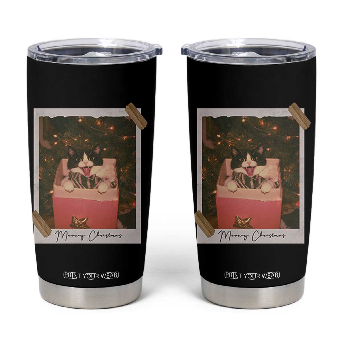 Meowy Christmas Tumbler Cup Cute Cat Lovers Xmas Retro Vintage Photo TS10 Black Print Your Wear