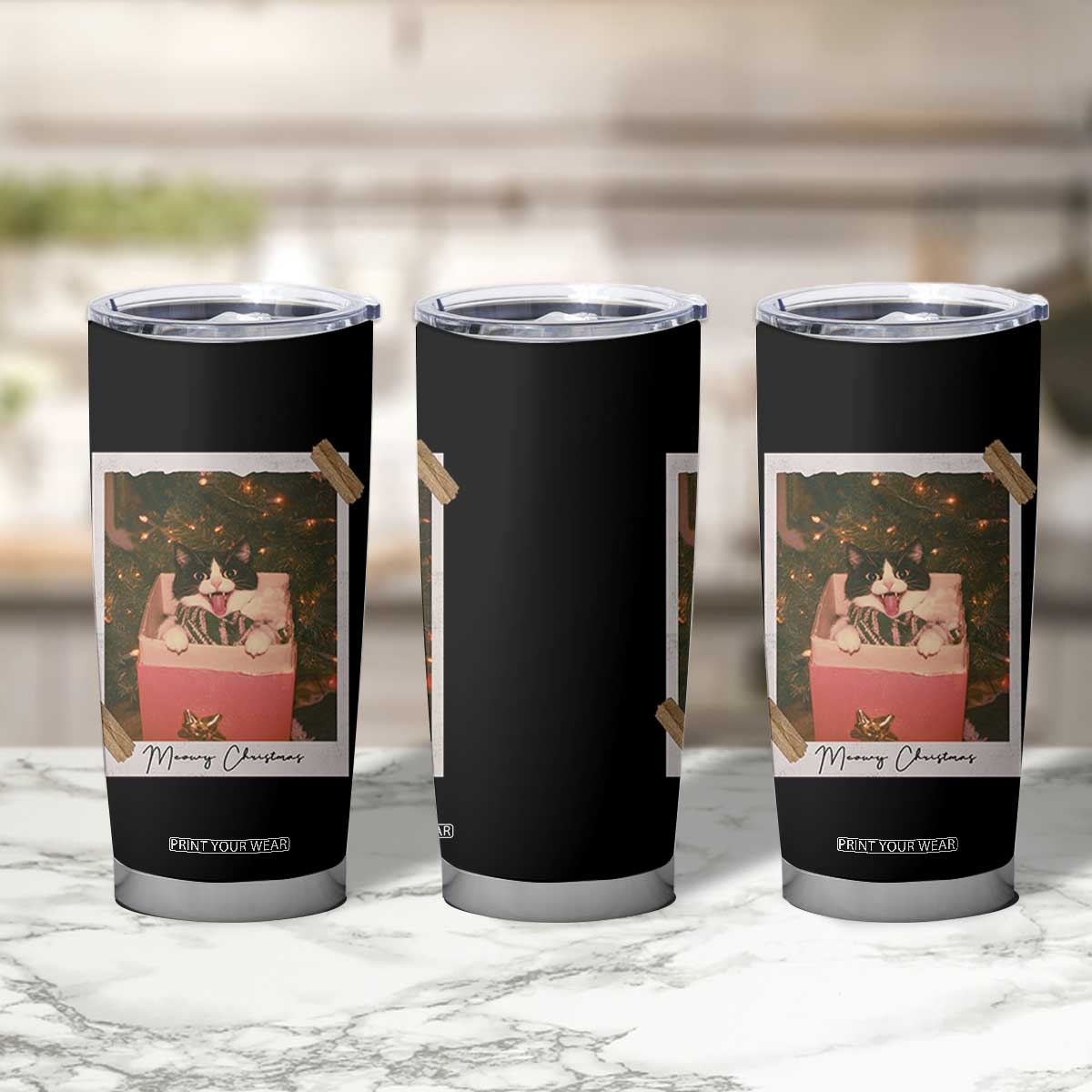 Meowy Christmas Tumbler Cup Cute Cat Lovers Xmas Retro Vintage Photo TS10 Print Your Wear