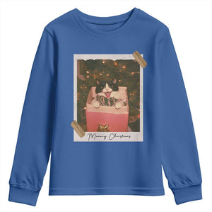 Meowy Christmas Youth Sweatshirt Cute Cat Lovers Xmas Retro Vintage Photo TS10 Royal Blue Print Your Wear