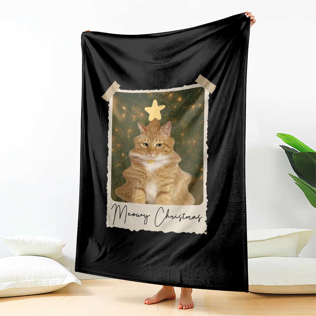 Meowy Christmas Throw Blanket Funny Cat Xmas Tree Retro Vintage Photo TS10 Print Your Wear
