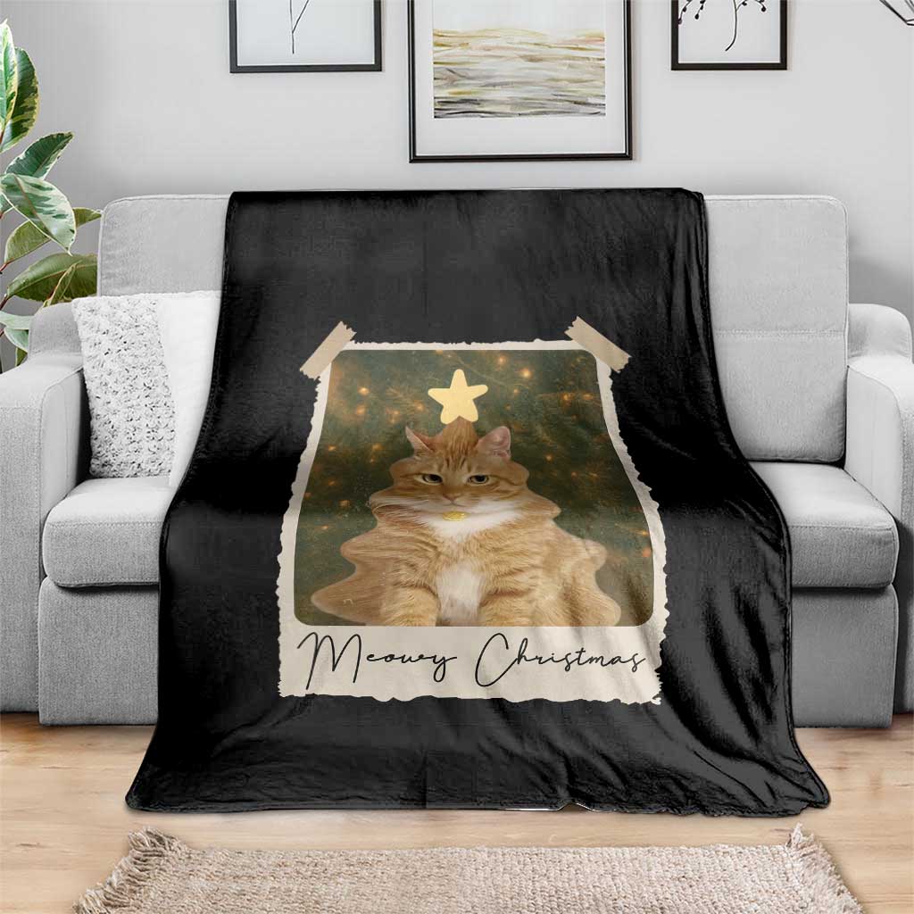 Meowy Christmas Throw Blanket Funny Cat Xmas Tree Retro Vintage Photo TS10 Print Your Wear