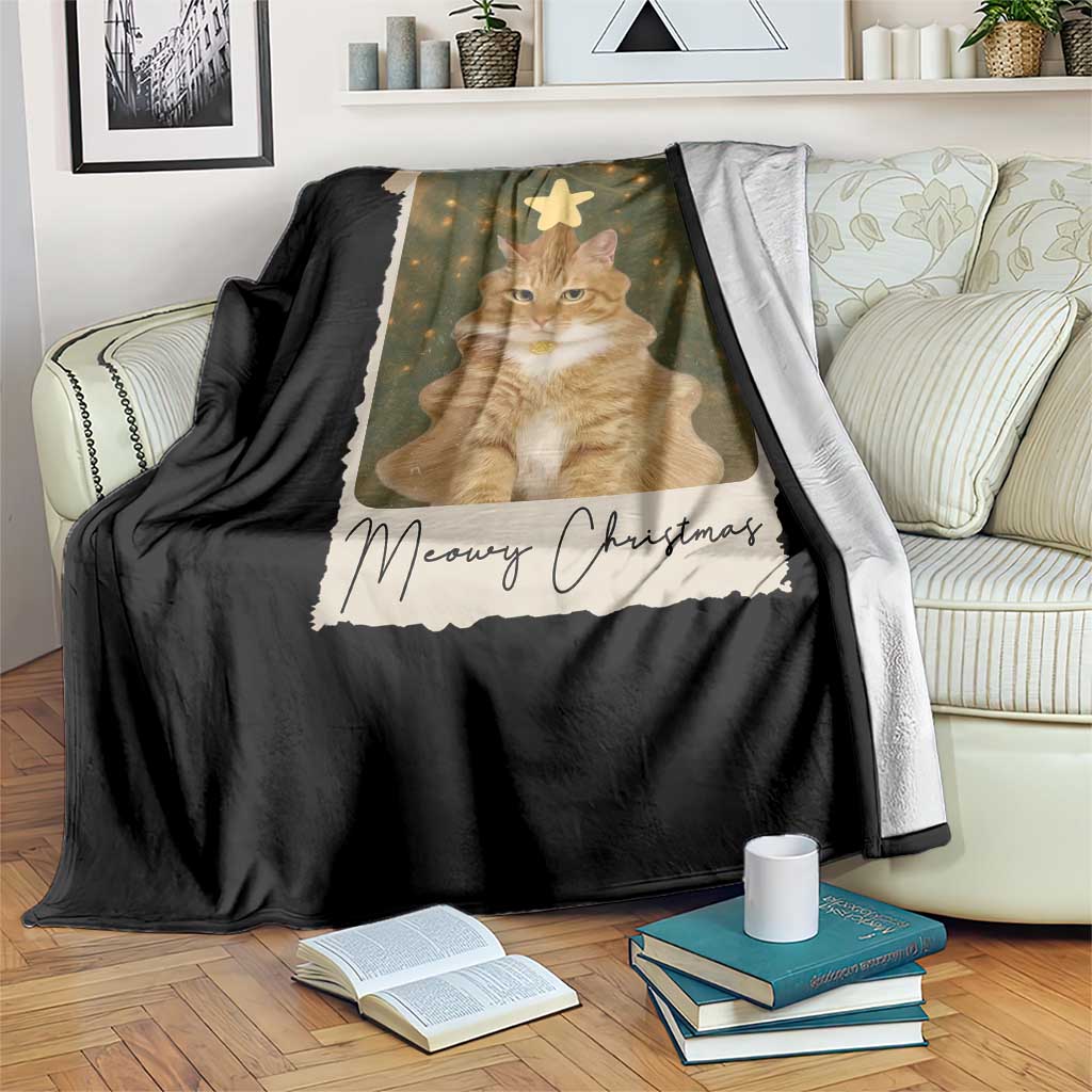 Meowy Christmas Throw Blanket Funny Cat Xmas Tree Retro Vintage Photo TS10 Print Your Wear