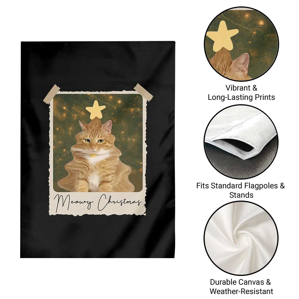Meowy Christmas Garden Flag Funny Cat Xmas Tree Retro Vintage Photo TS10 Print Your Wear