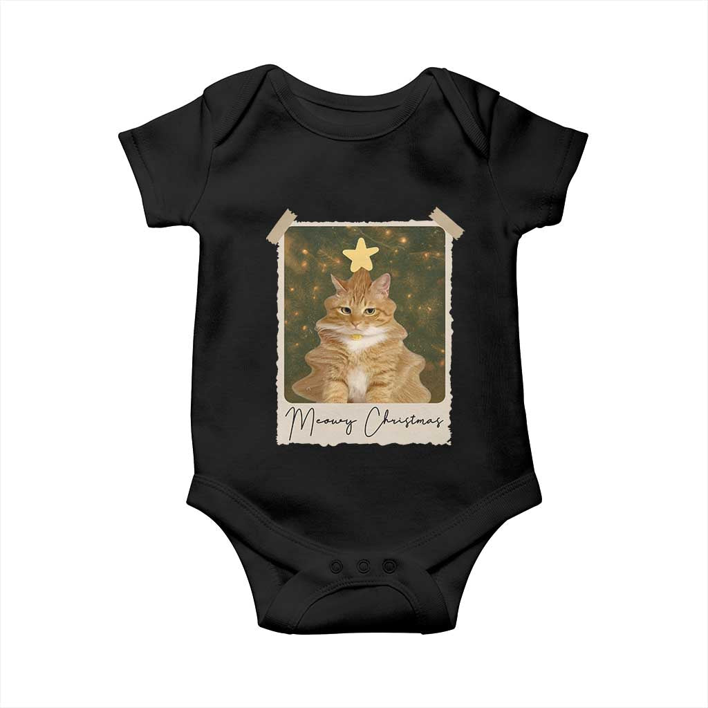 Meowy Christmas Baby Onesie Funny Cat Xmas Tree Retro Vintage Photo TS10 Black Print Your Wear