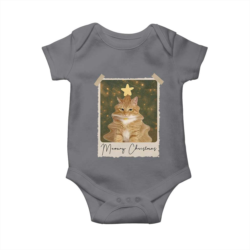 Meowy Christmas Baby Onesie Funny Cat Xmas Tree Retro Vintage Photo TS10 Charcoal Print Your Wear