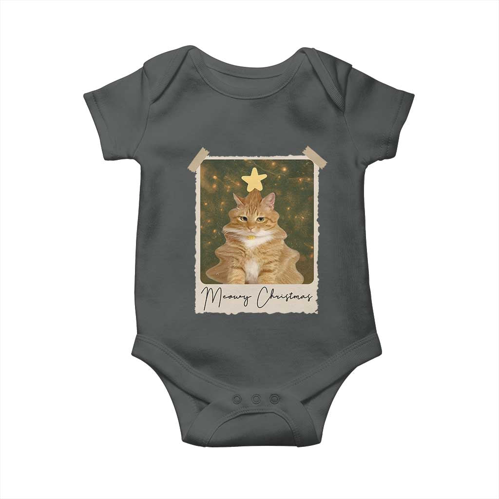 Meowy Christmas Baby Onesie Funny Cat Xmas Tree Retro Vintage Photo TS10 Dark Heather Print Your Wear