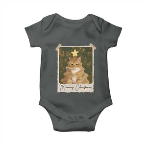 Meowy Christmas Baby Onesie Funny Cat Xmas Tree Retro Vintage Photo TS10 Dark Heather Print Your Wear
