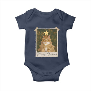 Meowy Christmas Baby Onesie Funny Cat Xmas Tree Retro Vintage Photo TS10 Navy Print Your Wear