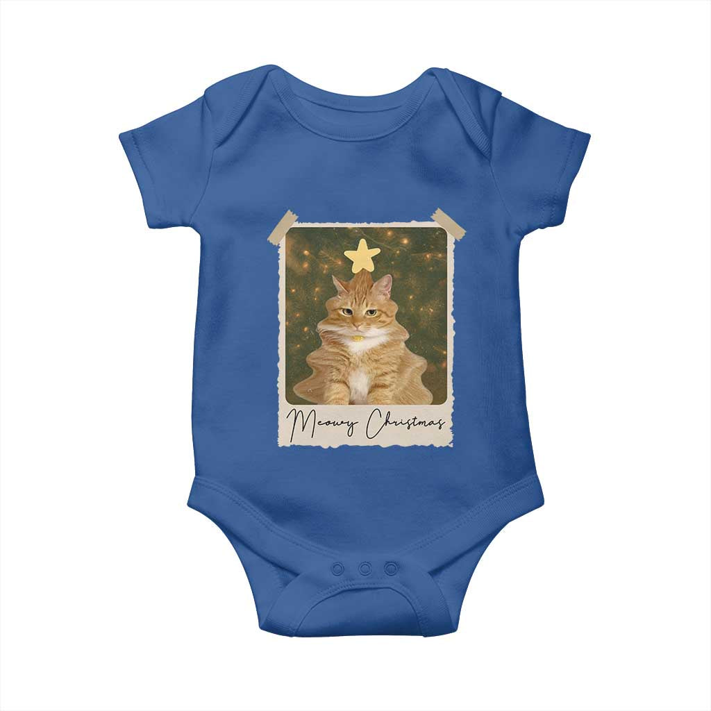 Meowy Christmas Baby Onesie Funny Cat Xmas Tree Retro Vintage Photo TS10 Royal Blue Print Your Wear