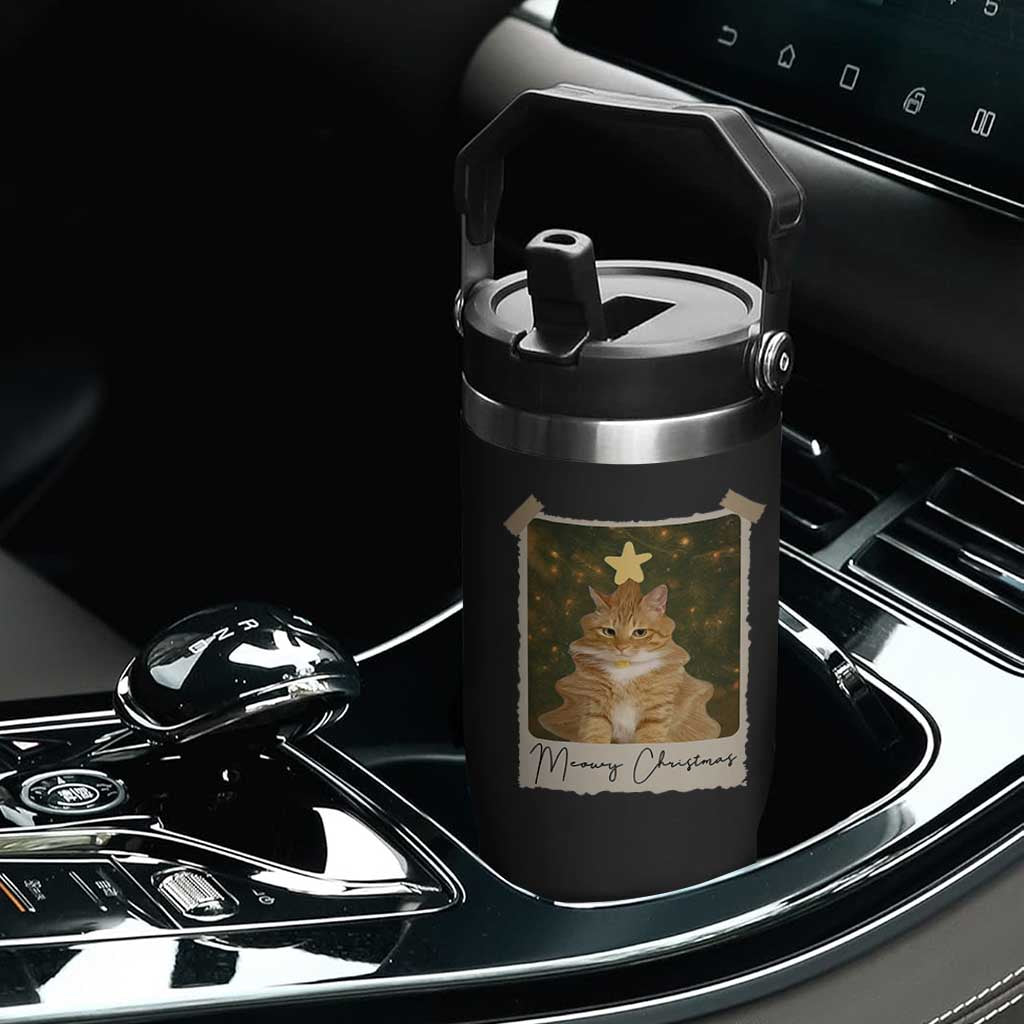 Meowy Christmas Flip Straw Tumbler Funny Cat Xmas Tree Retro Vintage Photo TS10 Print Your Wear