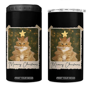 Meowy Christmas 4 in 1 Can Cooler Tumbler Funny Cat Xmas Tree Retro Vintage Photo TS10 One Size: 16 oz Black Print Your Wear