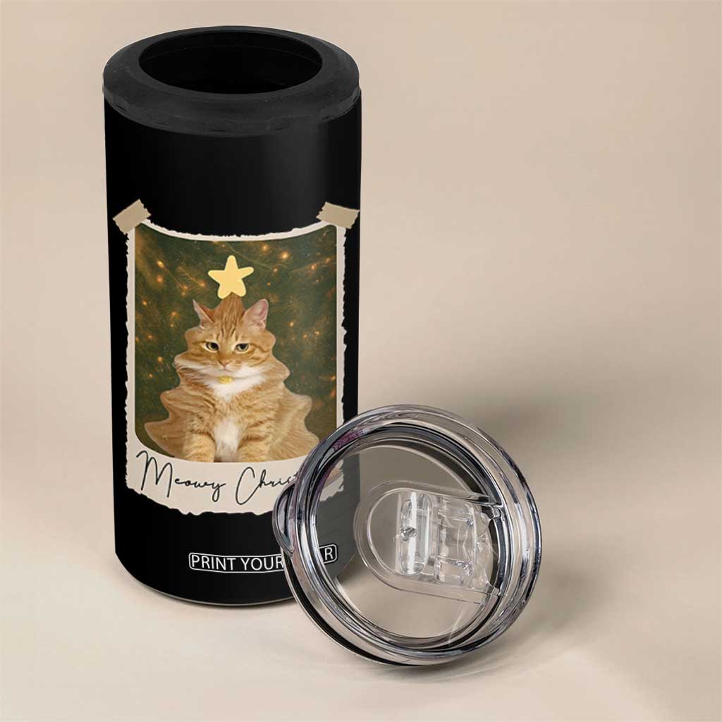Meowy Christmas 4 in 1 Can Cooler Tumbler Funny Cat Xmas Tree Retro Vintage Photo TS10 Print Your Wear