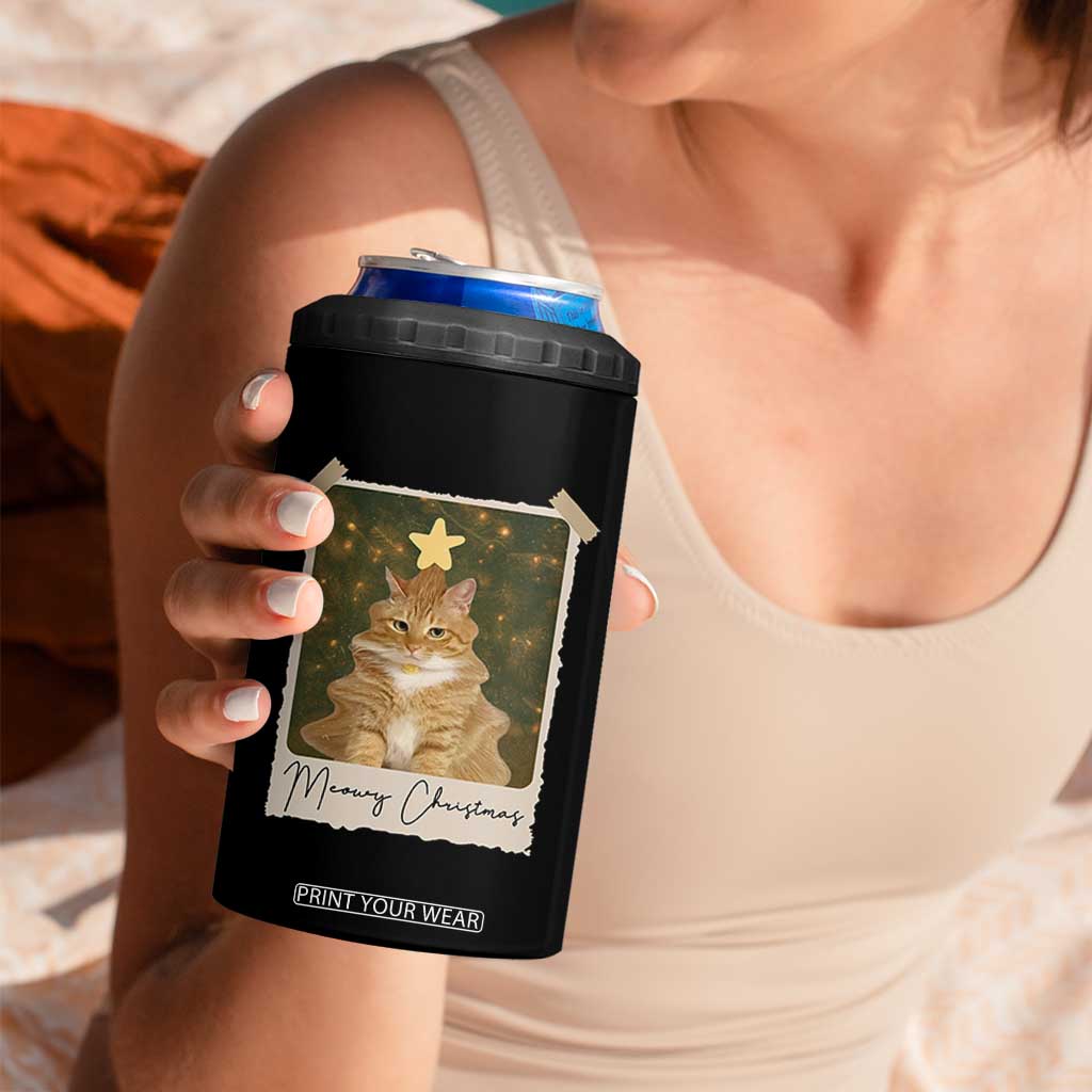 Meowy Christmas 4 in 1 Can Cooler Tumbler Funny Cat Xmas Tree Retro Vintage Photo TS10 Print Your Wear