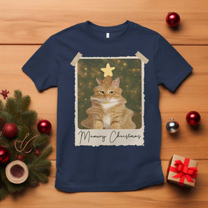 Meowy Christmas T Shirt Funny Cat Xmas Tree Retro Vintage Photo TS10 Navy Print Your Wear