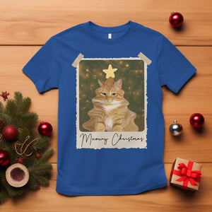 Meowy Christmas T Shirt Funny Cat Xmas Tree Retro Vintage Photo TS10 Royal Blue Print Your Wear