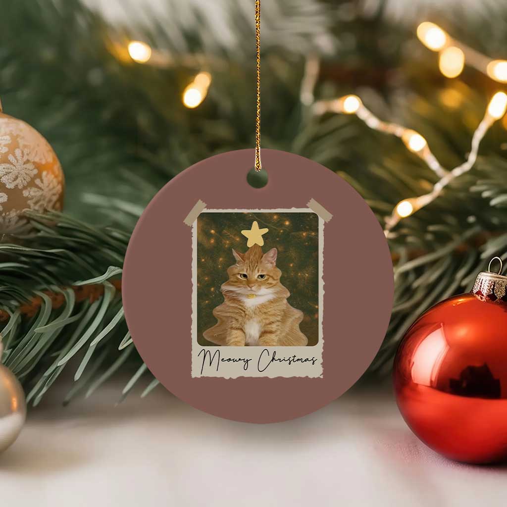 Meowy Christmas Ceramic Ornament Funny Cat Xmas Tree Retro Vintage Photo TS10 1pc Mocha Print Your Wear