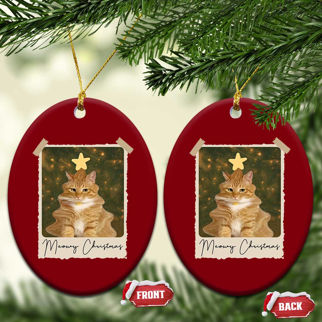 Meowy Christmas Ceramic Ornament Funny Cat Xmas Tree Retro Vintage Photo TS10 Print Your Wear