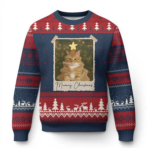 Meowy Xmas Ugly Christmas Sweater Funny Cat Xmas Tree Retro Vintage Photo TS10 Navy Red Print Your Wear