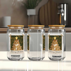 Meowy Christmas Glass Can Funny Cat Xmas Tree Retro Vintage Photo TS10 Print Your Wear