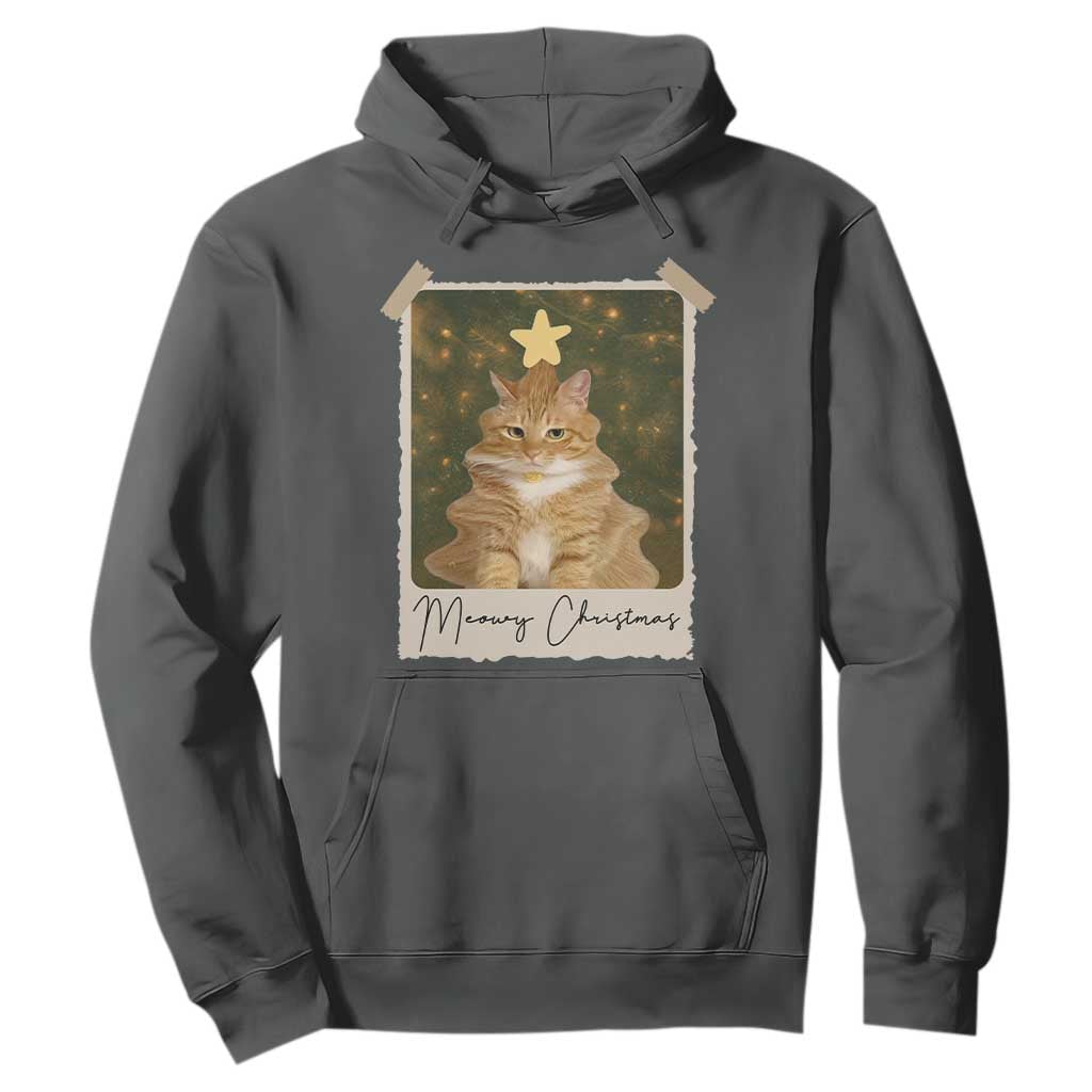 Meowy Christmas Hoodie Funny Cat Xmas Tree Retro Vintage Photo TS10 Dark Heather Print Your Wear