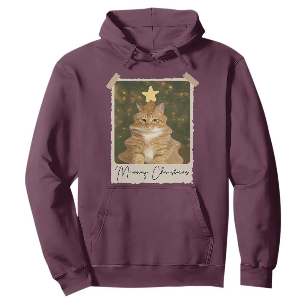 Meowy Christmas Hoodie Funny Cat Xmas Tree Retro Vintage Photo TS10 Maroon Print Your Wear