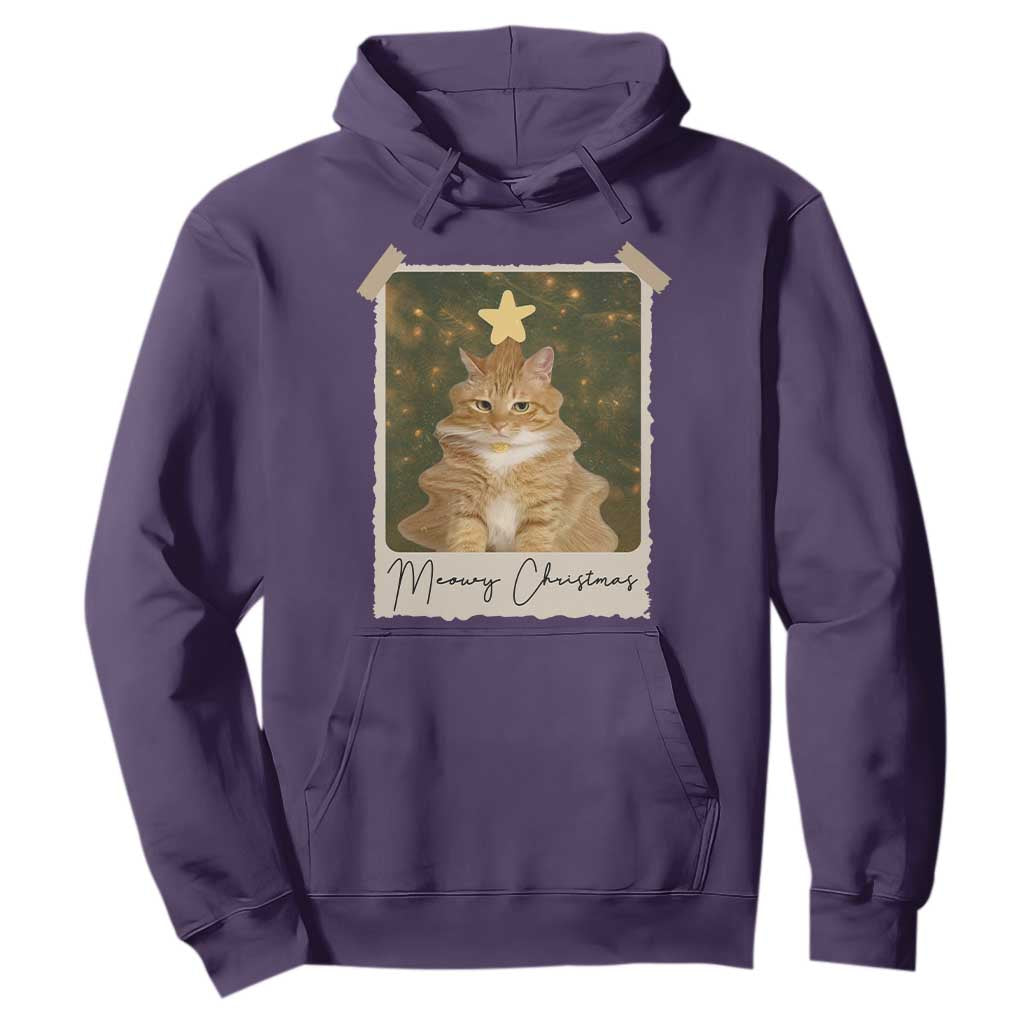 Meowy Christmas Hoodie Funny Cat Xmas Tree Retro Vintage Photo TS10 Purple Print Your Wear