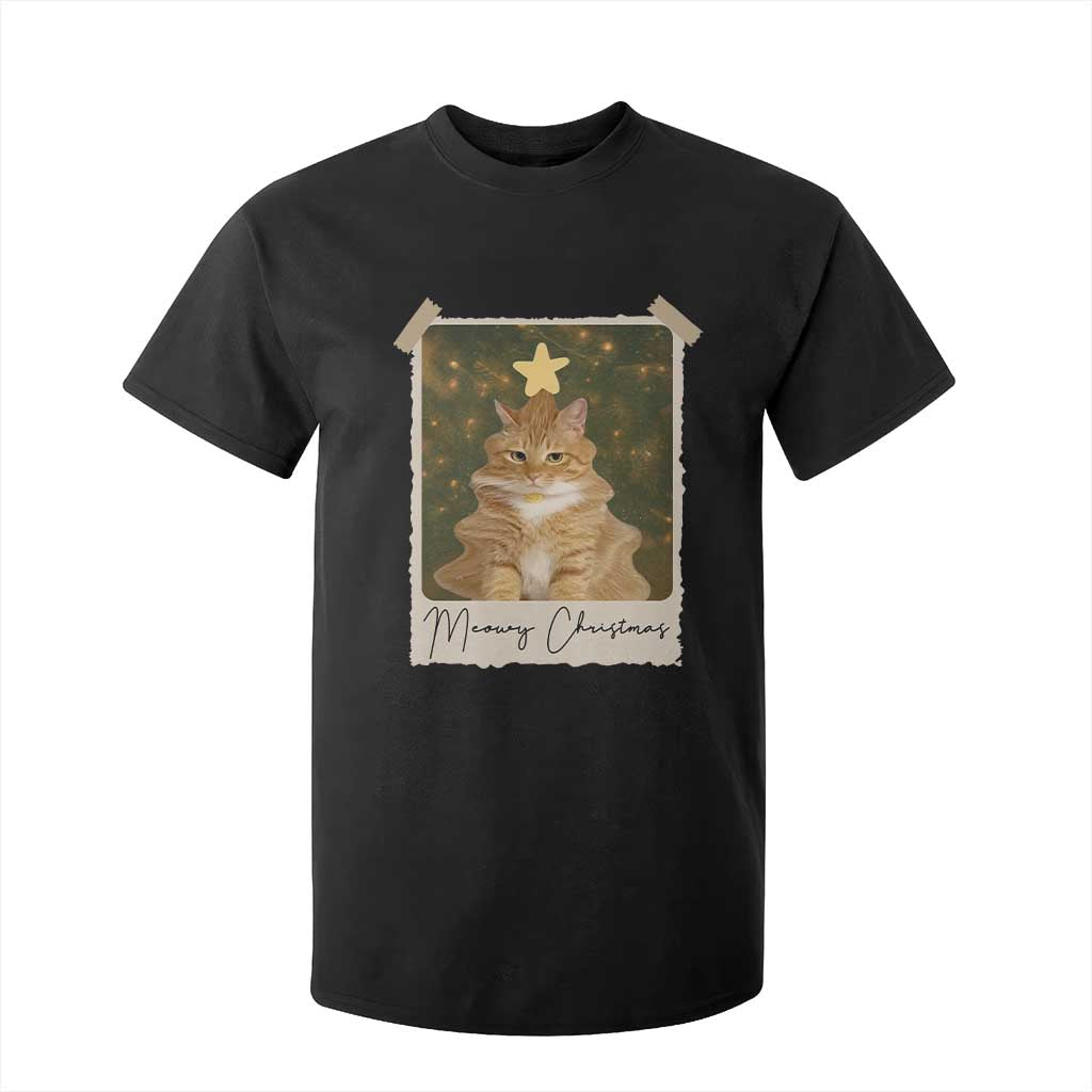 Meowy Christmas T Shirt For Kid Funny Cat Xmas Tree Retro Vintage Photo TS10 Black Print Your Wear