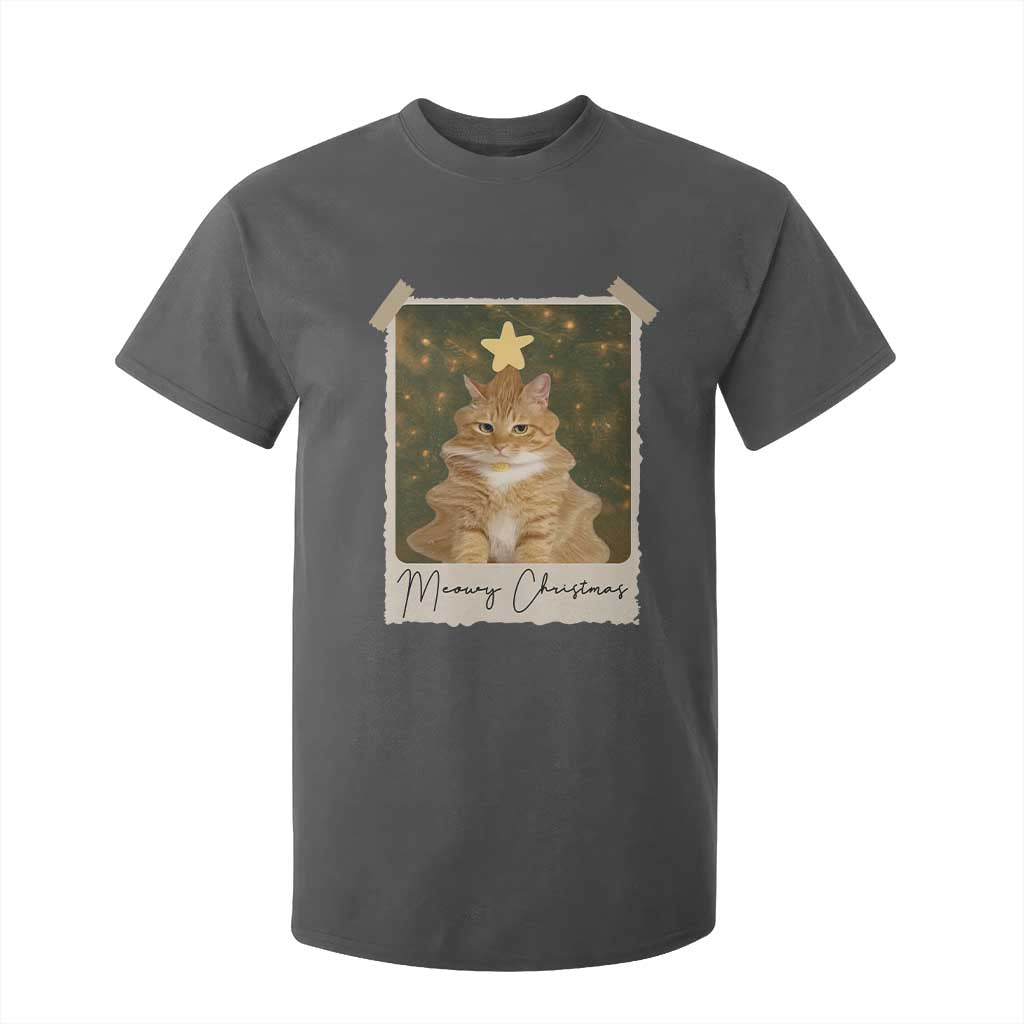 Meowy Christmas T Shirt For Kid Funny Cat Xmas Tree Retro Vintage Photo TS10 Dark Heather Print Your Wear