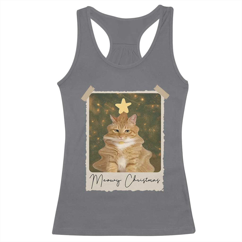 Meowy Christmas Racerback Tank Top Funny Cat Xmas Tree Retro Vintage Photo TS10 Charcoal Print Your Wear