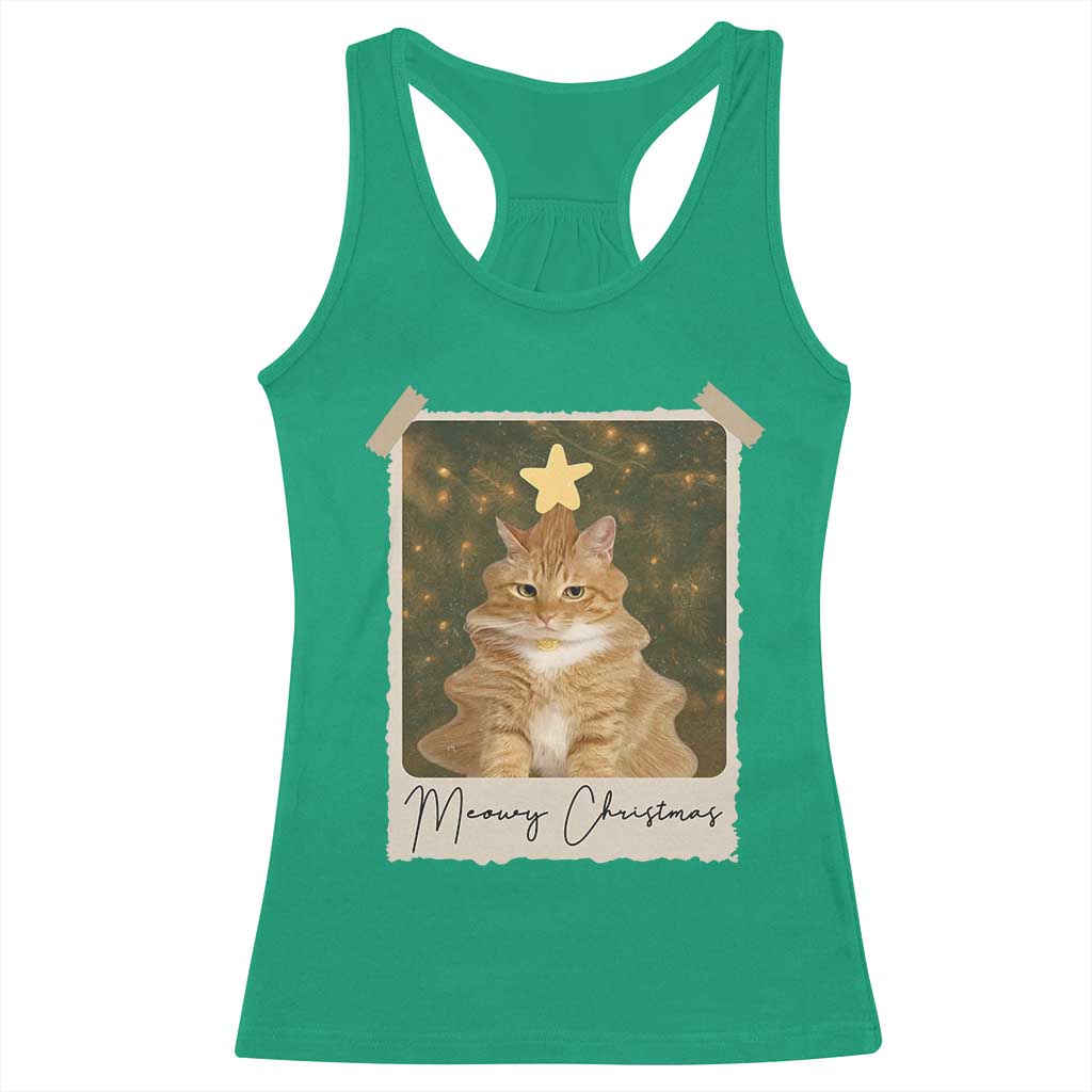 Meowy Christmas Racerback Tank Top Funny Cat Xmas Tree Retro Vintage Photo TS10 Irish Green Print Your Wear