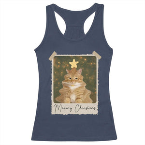 Meowy Christmas Racerback Tank Top Funny Cat Xmas Tree Retro Vintage Photo TS10 Navy Print Your Wear