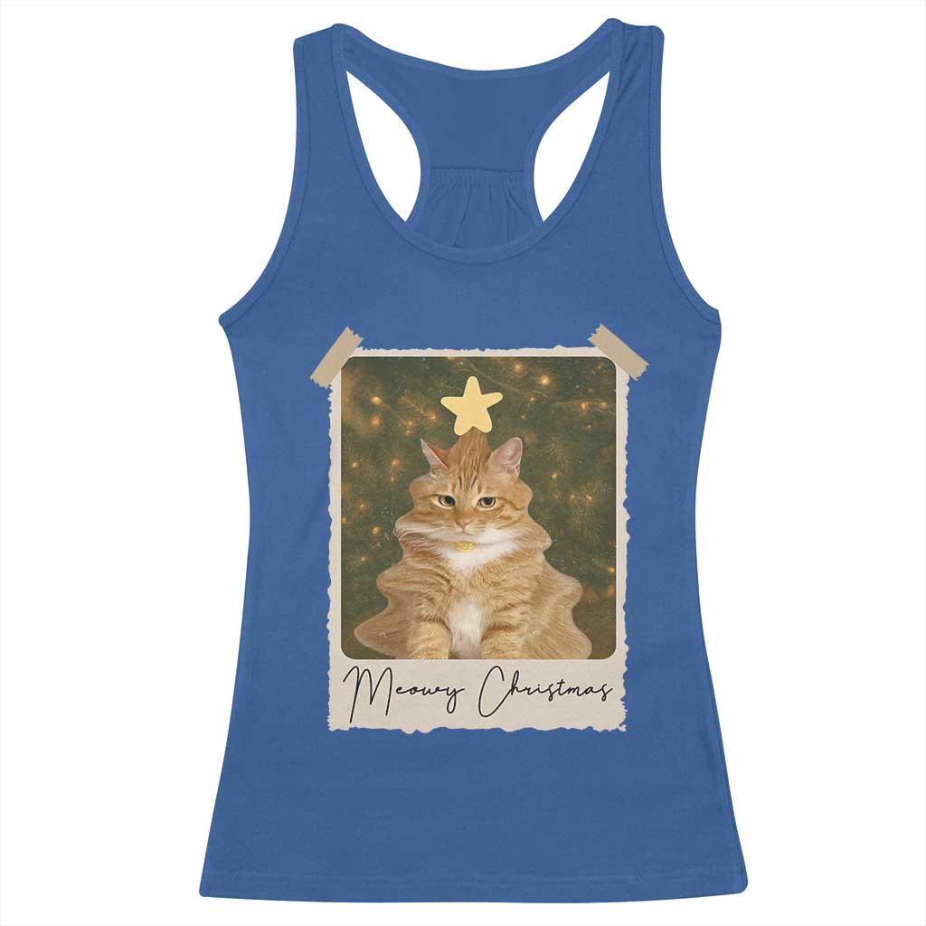 Meowy Christmas Racerback Tank Top Funny Cat Xmas Tree Retro Vintage Photo TS10 Royal Blue Print Your Wear