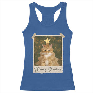 Meowy Christmas Racerback Tank Top Funny Cat Xmas Tree Retro Vintage Photo TS10 Royal Blue Print Your Wear