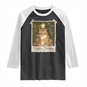 Meowy Christmas Raglan Shirt Funny Cat Xmas Tree Retro Vintage Photo TS10 Black White Print Your Wear