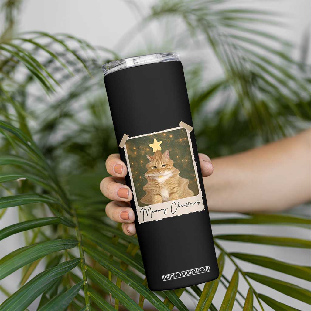Meowy Christmas Skinny Tumbler Funny Cat Xmas Tree Retro Vintage Photo TS10 Print Your Wear