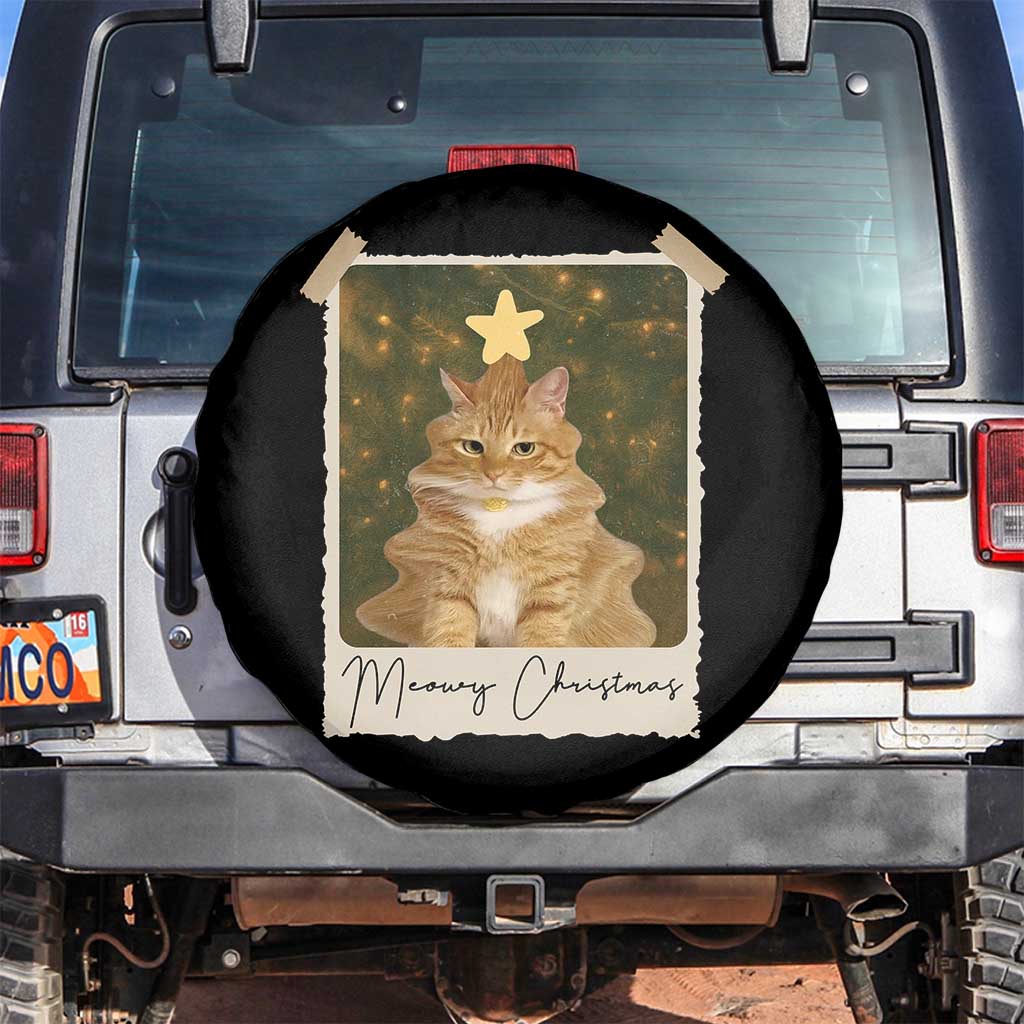 Meowy Christmas Spare Tire Cover Funny Cat Xmas Tree Retro Vintage Photo TS10 No hole Black Print Your Wear